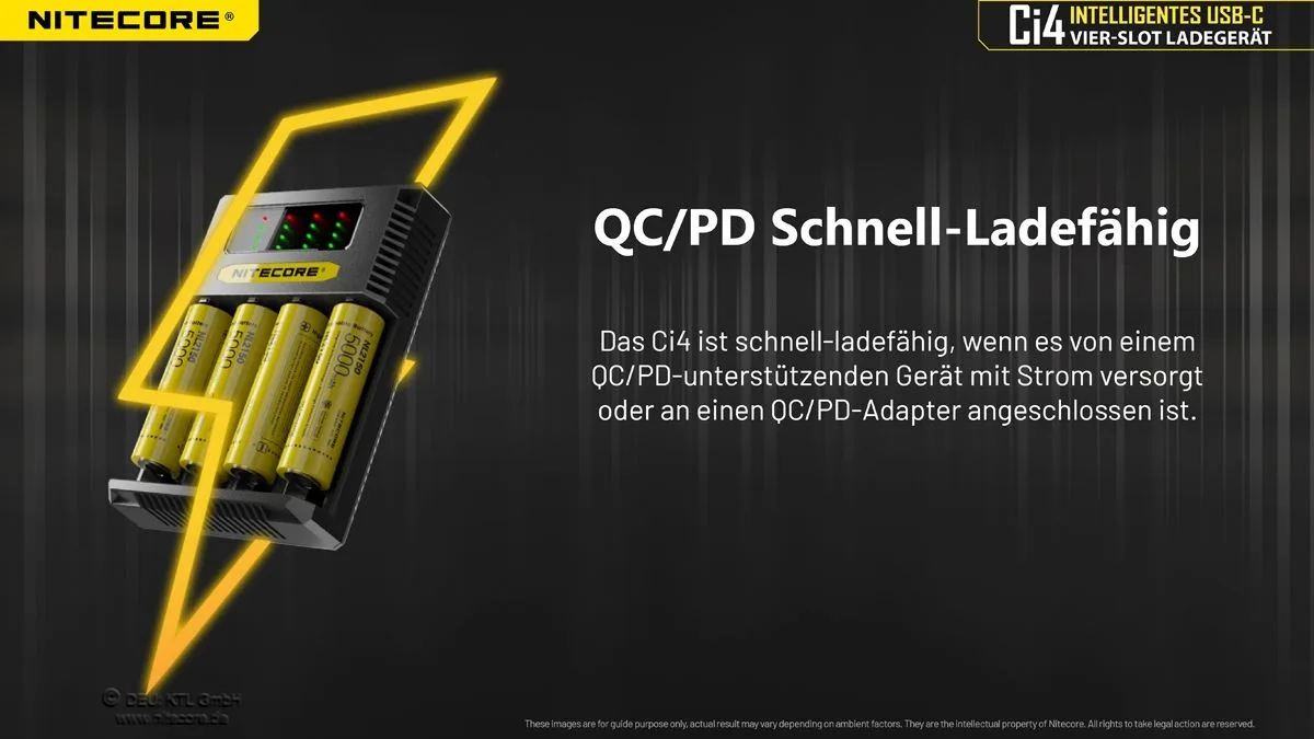 Nitecore Ci4 USB-C-Ladegerät – 4-Slot QC/PD-Schnellladegerät für Li-Ion und NiMH/NiCd… Nitecore Ci4 USB-C-Ladegerät – 4-Slot QC/PD-Schnellladegerät für Li-Ion und NiMH/NiCd – Detailansicht 11