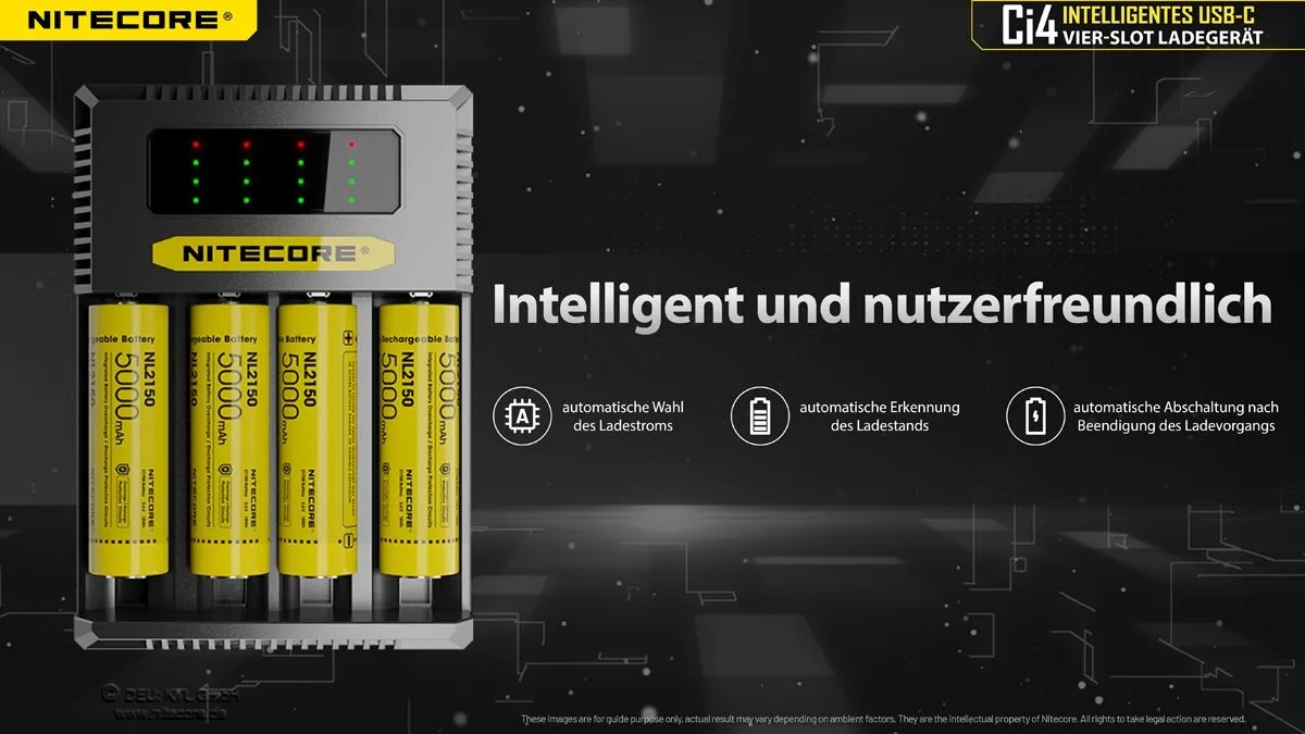 Nitecore Ci4 USB-C-Ladegerät – 4-Slot QC/PD-Schnellladegerät für Li-Ion und NiMH/NiCd… Nitecore Ci4 USB-C-Ladegerät – 4-Slot QC/PD-Schnellladegerät für Li-Ion und NiMH/NiCd – Detailansicht 9
