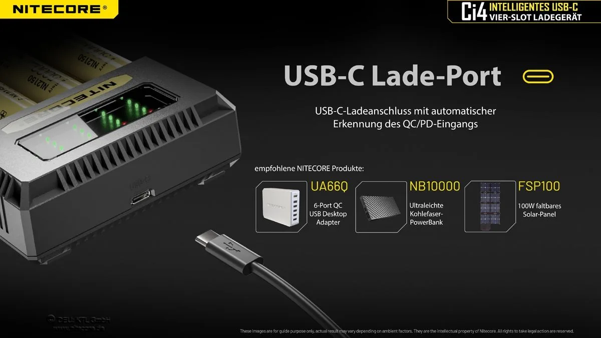 Nitecore Ci4 USB-C-Ladegerät – 4-Slot QC/PD-Schnellladegerät für Li-Ion und NiMH/NiCd… Nitecore Ci4 USB-C-Ladegerät – 4-Slot QC/PD-Schnellladegerät für Li-Ion und NiMH/NiCd – Detailansicht 8
