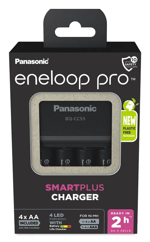 Panasonic Charger Smart & Quick Charger BQ-CC55E + 4x Eneloop Pro AA Battery – detail view 2 Panasonic Charger Smart & Quick Charger BQ-CC55E + 4x Eneloop Pro AA Battery – detail view 2