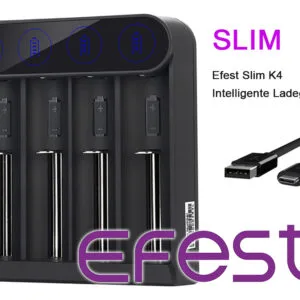 Efest SLIM K4 Ladegerät für Li-Ion 3.6V – 3.7V Rundzellen wiederaufladbar – Produktübersicht