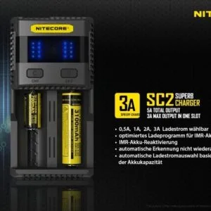 Nitecore SC2 SUPERB – 3A Dual-Slot-Schnellladegerät für Li-Ion-, LiFePo- und Ni-MH-Akkus – Produktübersicht