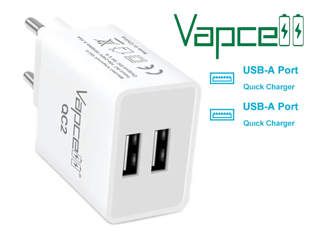 مصدر طاقة USB Vapcell QC2 5V - 2.1A مع مخرج 2 x USB-A – نظرة عامة على المنتج مصدر طاقة USB Vapcell QC2 5V - 2.1A مع مخرج 2 x USB-A – نظرة عامة على المنتج