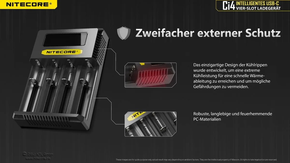 Nitecore Ci4 USB-C-Ladegerät – 4-Slot QC/PD-Schnellladegerät für Li-Ion und NiMH/NiCd… Nitecore Ci4 USB-C-Ladegerät – 4-Slot QC/PD-Schnellladegerät für Li-Ion und NiMH/NiCd – Detailansicht 4