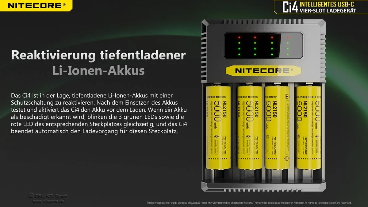 Nitecore Ci4 USB-C-Ladegerät – 4-Slot QC/PD-Schnellladegerät für Li-Ion und NiMH/NiCd… Nitecore Ci4 USB-C-Ladegerät – 4-Slot QC/PD-Schnellladegerät für Li-Ion und NiMH/NiCd – Detailansicht 6